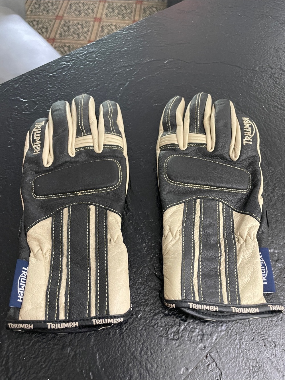 Triumph Black and Cream Motorcycle Gloves Women’s Small
